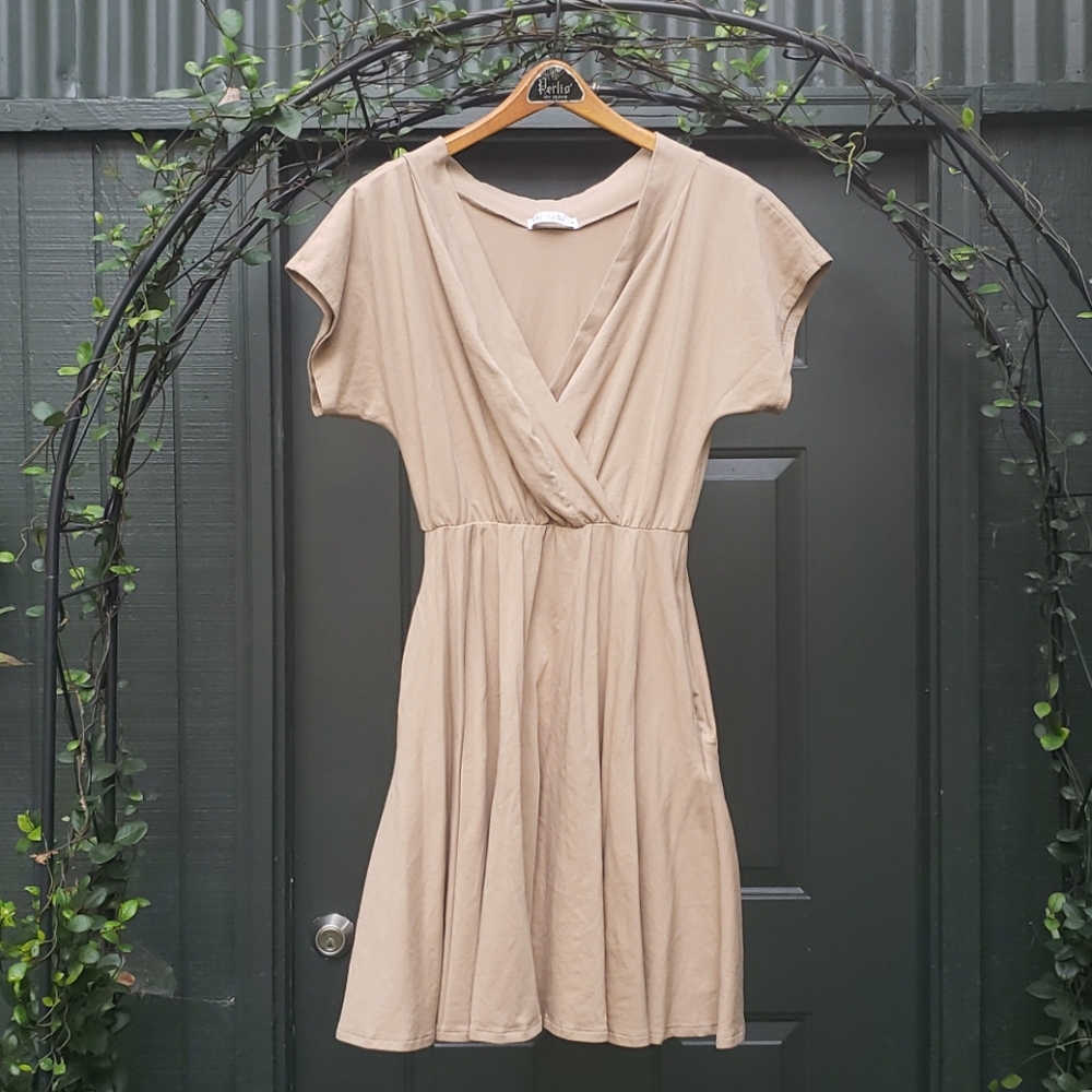 Rebdolls Tan Cotton Mini Dress Sz 1X Off Sholuder